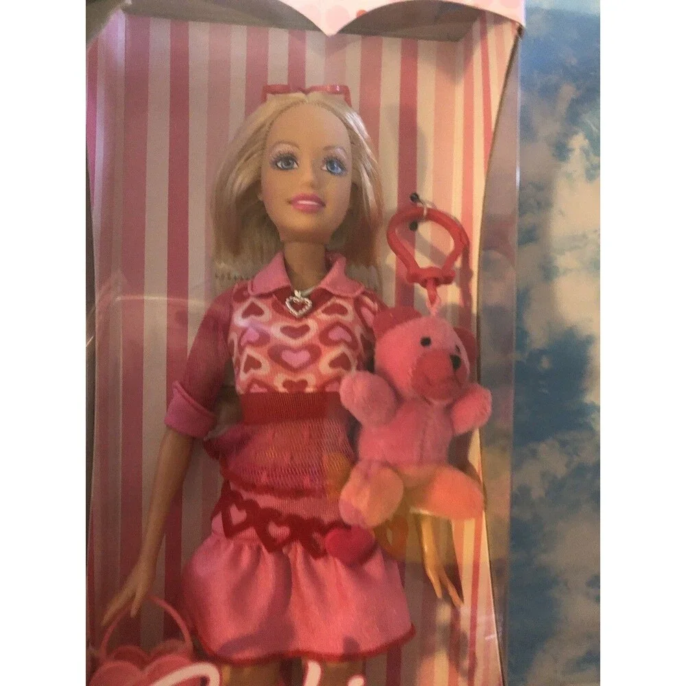 Barbie Doll Valentine Red Hearts Dress W/Teddy Bear & Ring New 2006 Damaged Box